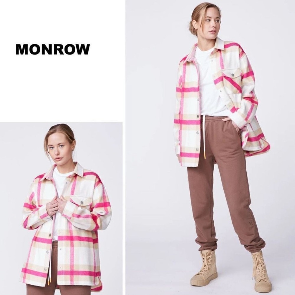 MONROW PLAID FLANNEL JACKET IN FUCHSIA/NATURAL not included in promotions